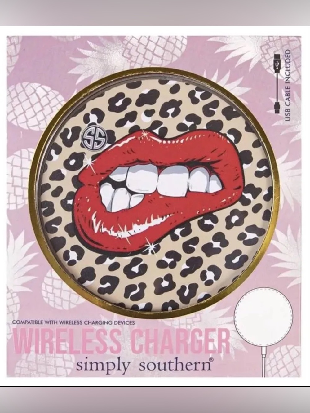 Simply Southern Red Lips Leopard Wireless Charger